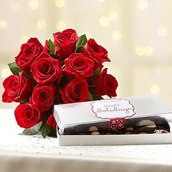 Red Roses With Holiday Chocolate