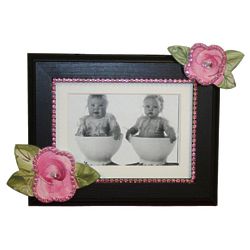Dark Picture Frame with Pink Roses and Bling