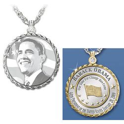 Barack Obama Solid Sterling Silver Diamond Accent Pendant