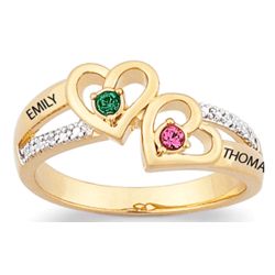 Gold Over Sterling Couples Birthstone Hearts Name Ring