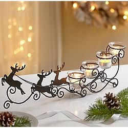 Reindeer Vintage Holiday Sleigh Candle Holder