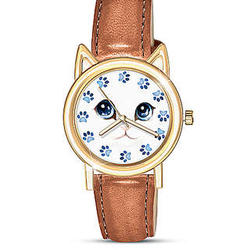 Women's Watch with Cat Shaped Bezel and Kitten Face Dial