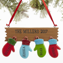 Warm Mitten Family Christmas Ornament with 4 Personalized Names