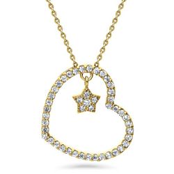Gold Flashed CZ Open Heart Star Pendant