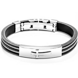 Engravable Men's Cross Cable Bracelet