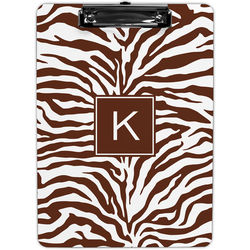 Personalized Chocolate Brown Zebra Print Clipboard