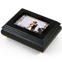 Amazing 30 Note Black Lacquered Photo Frame Musical Jewelry Box