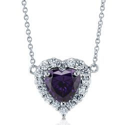 Sterling Silver Heart Shaped Simulated Amethyst CZ Halo Pendant