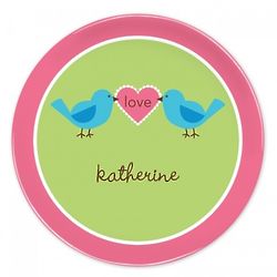 Girl's Birds Dinner Plate with Personalized Heart