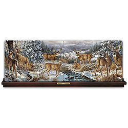 Winter Gathering Deer Art Panorama Plate Collection