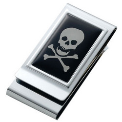 Personalized Skull & Bones Chrome Plated 2-Sided Money Clip