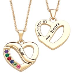 Gold Family Name and Birthstone Forever In My Heart Pendant