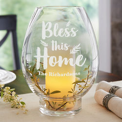 Bless This Home Personalized Hurricane Candle Holder