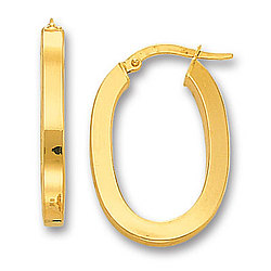 Oval Shaped 14K Yellow Gold Hoop Earrings