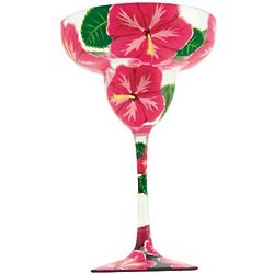 Hand-Painted Hibiscus Margarita Glass