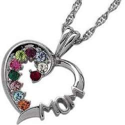 Mom's Personalized Rhodium-Plated Birthstone Heart Necklace