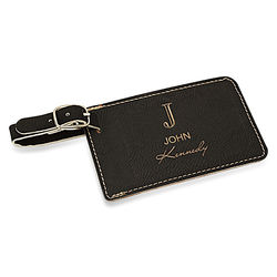 Personalized Name and Initial Faux Leather Luggage Tag in Black