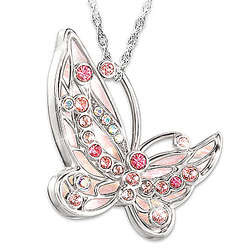 Breast Cancer Awareness Butterfly Necklace with Swarovski Crystal