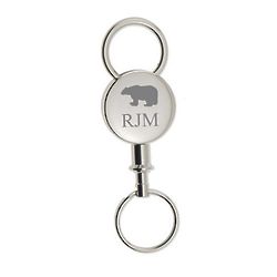 Personalized Round Silver Detachable Key Chain with Bear