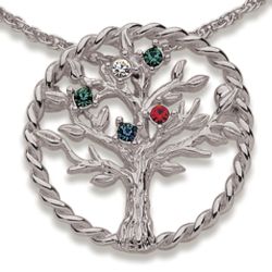 Rhodium-Plated Birthstone Family Tree Pin and Pendant