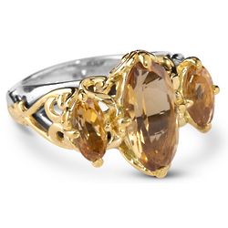 Honey Citrine Three-Stone Banded Ring