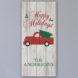 Personalized Happy Holidays Truck Wall Canvas Art Print