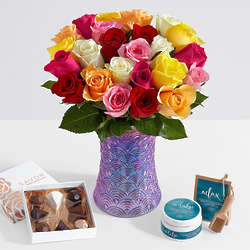 All-in-One Two Dozen Rainbow Mother's Day Roses Bouquet
