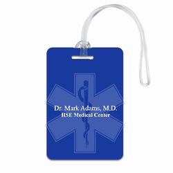 Personalized Blue Medical Luggage Tag with Rod of Asclepius