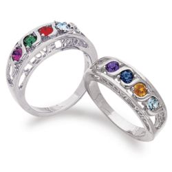 Platinum Plated S-Curve I Love You Family Birthstone Ring