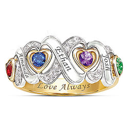Mother's Ring with Crystal Birthstones and Engraved Names
