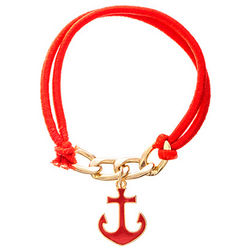Nautical Red Anchor Gold Linked Cord Bracelet