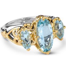 Harmony Blue Topaz Three-Stone Banded Ring