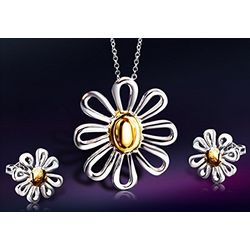 Sterling Silver-Plated Chrysanthemum Necklace and Earrings