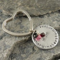 Hand Stamped Disc on Heart Shaped Keychain