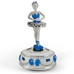 Roses and Ribbons Silver and Blue Animated Ballerina Figurine