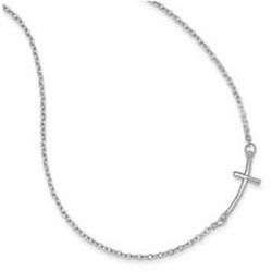 14K White Gold Small Sideways Curved Cross Necklace