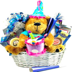 Singing Birthday Bear Gift Basket