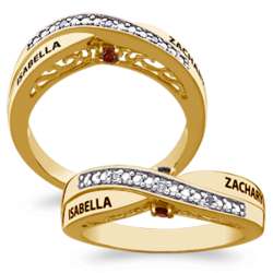 Gold Over Sterling Couples Birthstone and Name Diamond Ring