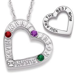 Sculpted Sterling Family Name and Birthstone Heart Necklace