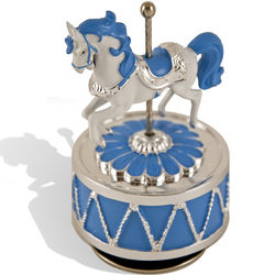 Animated Musical Carousel Horse with Silver and Blue Accents