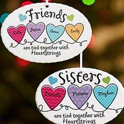 Personalized Sisters or Friends Heartstrings Ornament