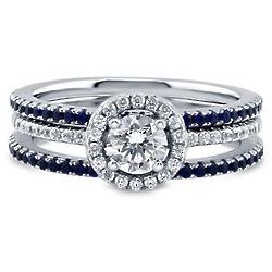 Sterling Silver Round Cubic Zirconia Halo Ring Set