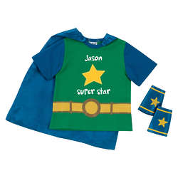 Kid's Personalized Super Star Cape and T-Shirt in Green