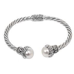 Sterling Rope Cultured Pearl Cuff Bracelet