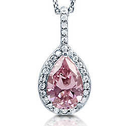 Sterling Silver Pear Cut Pink Cubic Zirconia Halo Pendant