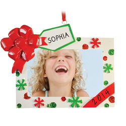 Horizontal Picture Frame Personalized Ornament with Red Bow
