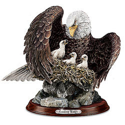 Lifelike Fully Dimensional Bald Eagle and Eaglets Sculpture