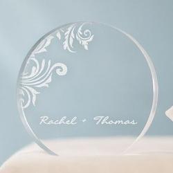 Engraved 4" Round Floral Cake Topper