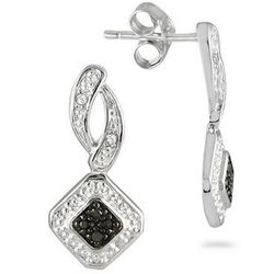 Black and White Diamond Earrings in .925 Sterling Silver