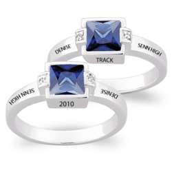 Sterling Silver Square Birthstone and Diamond Class Ring